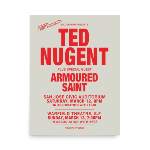 Ted Nugent with Armoured Saint Vintage Gig Poster